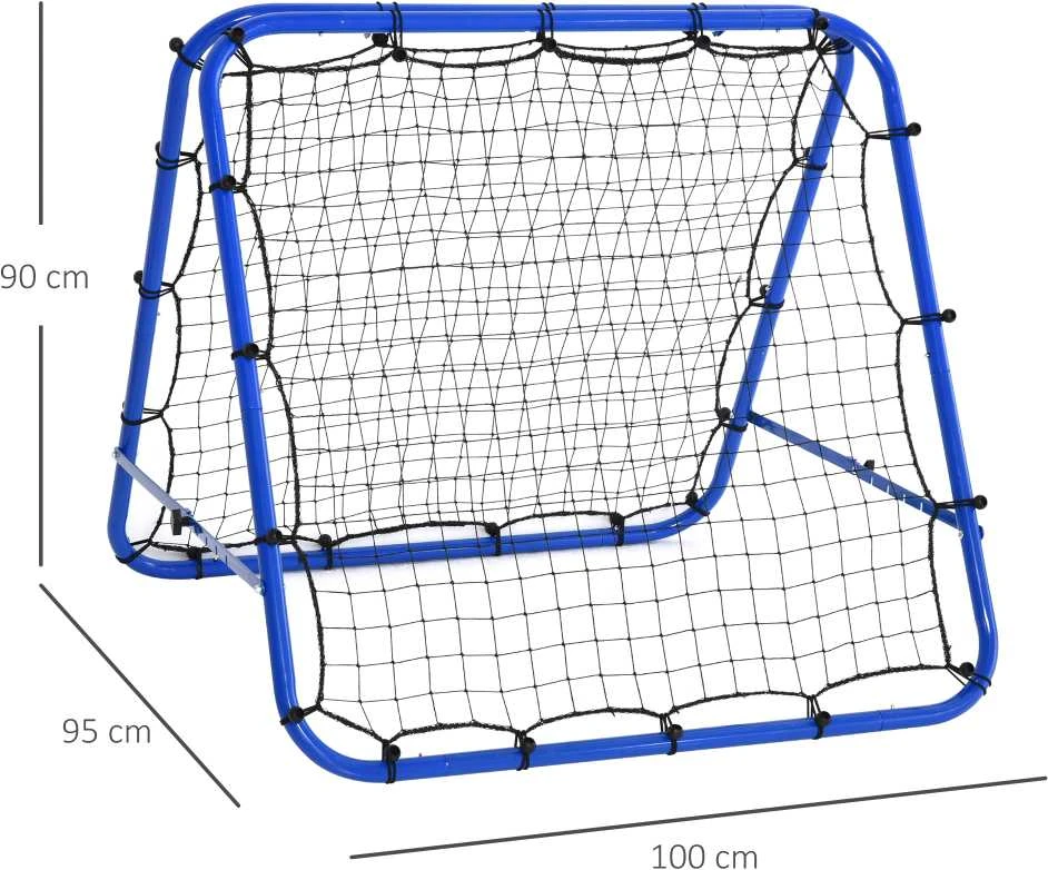 HOMCOM futbolo treniruočių atšokimo sienelė, tinklas su dvipusiu atšokimu, 5 reguliuojami lygiai, plienas, mėlyna, 100 x 95 x 90 cm