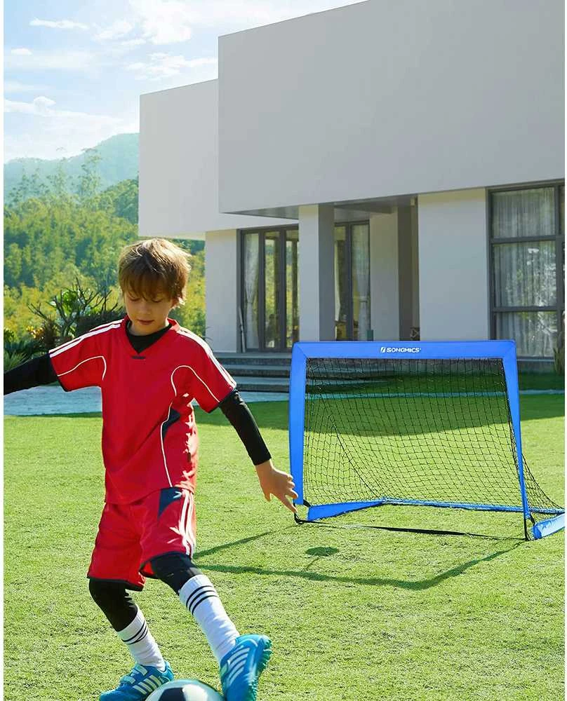 Songmics Vaikų futbolo vartų rinkinys iš 2 iššokančių vartų, mėlynos spalvos