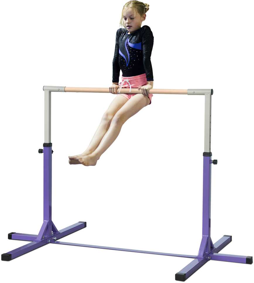 HOMCOM gimnastikos horizontalusis strypas, 13 pakopų reguliuojamo aukščio horizontalusis strypas, horizontalusis strypas pagamintas iš medžio ir tvirtos plieninės konstrukcijos, apkrova iki 75 kg, skirtas 3+ vaikams, skirtas patalpoms, lauke, violetinės spalvos
