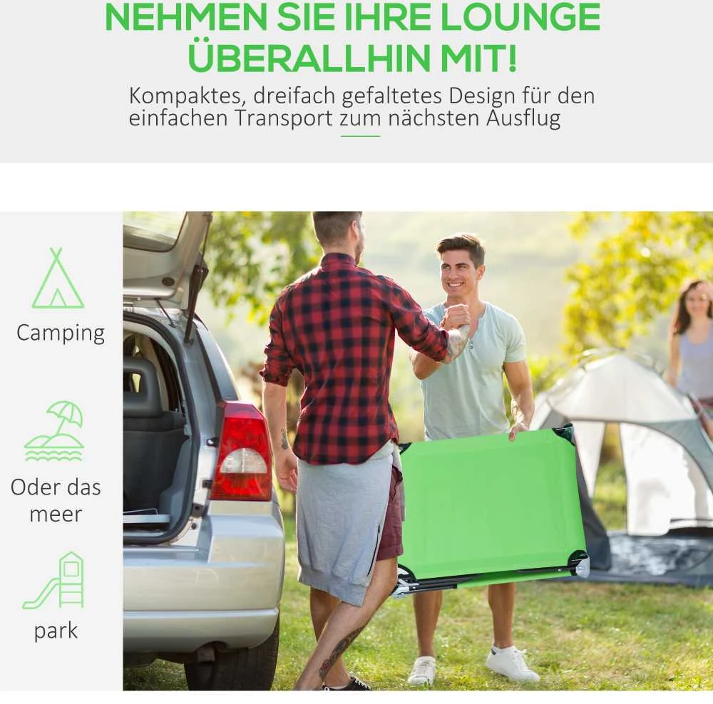„Outsunny“ sulankstomas sodo gultas su anga skaitymui, pagalve, 4 padėčių reguliuojamu atlošu, atsparus oro sąlygoms kempingo gultas iki 120 kg, sodui, paplūdimiui, baseinui, žalias