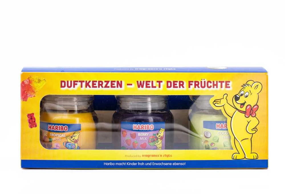 Haribo Duftkerzen Haribo žvakių rinkinys - Berry Mix, Coconut Lime, Tropical Fun - 3 x 85 g