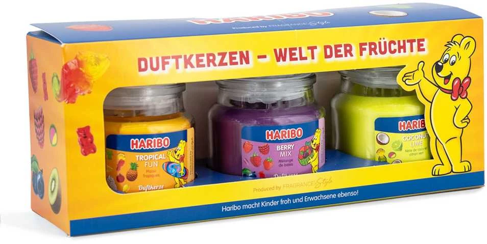 Haribo Duftkerzen Haribo žvakių rinkinys - Berry Mix, Coconut Lime, Tropical Fun - 3 x 85 g