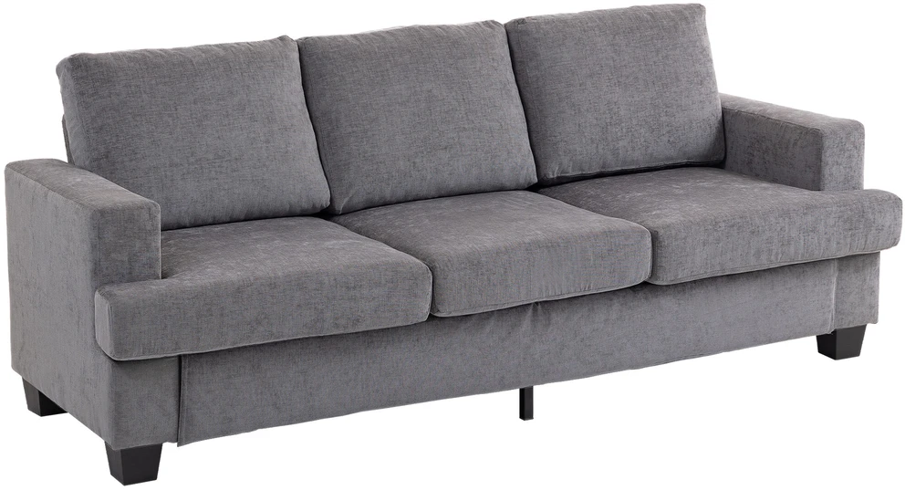 HOMCOM 3 vietų sofa, svetainės sofa 3 asmenims, medžiaginis apmušalas, plieno rėmas, minkšta sofa, pilka