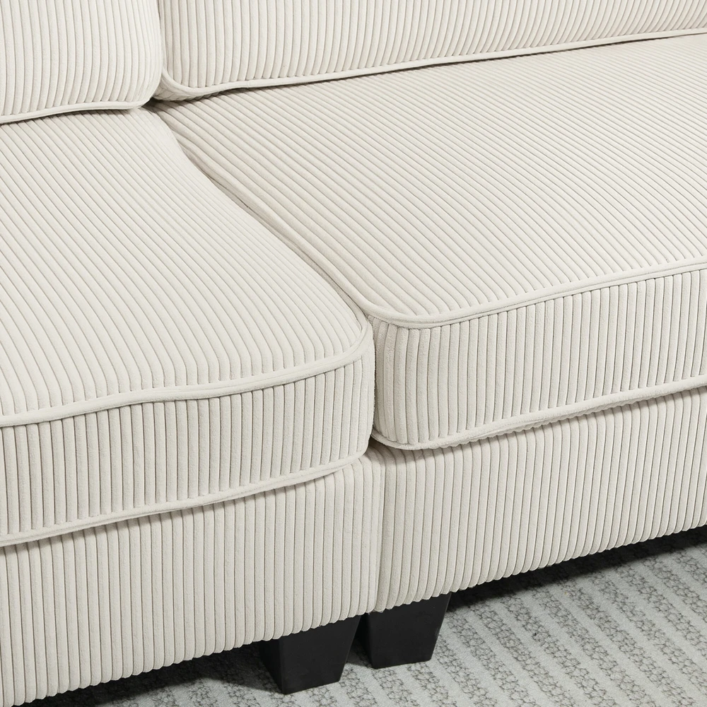 HOMCOM 3 vietų sofa, svetainės sofa su porankiais ir nugaros pagalvėmis, velveto apmušalas, spyruoklinis blokas, 227 x 84 x 87 cm, kreminė balta