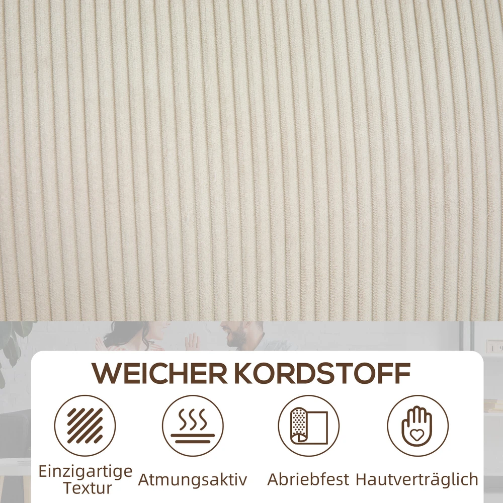 HOMCOM 3 vietų sofa, svetainės sofa su porankiais ir nugaros pagalvėmis, velveto apmušalas, spyruoklinis blokas, 227 x 84 x 87 cm, kreminė balta