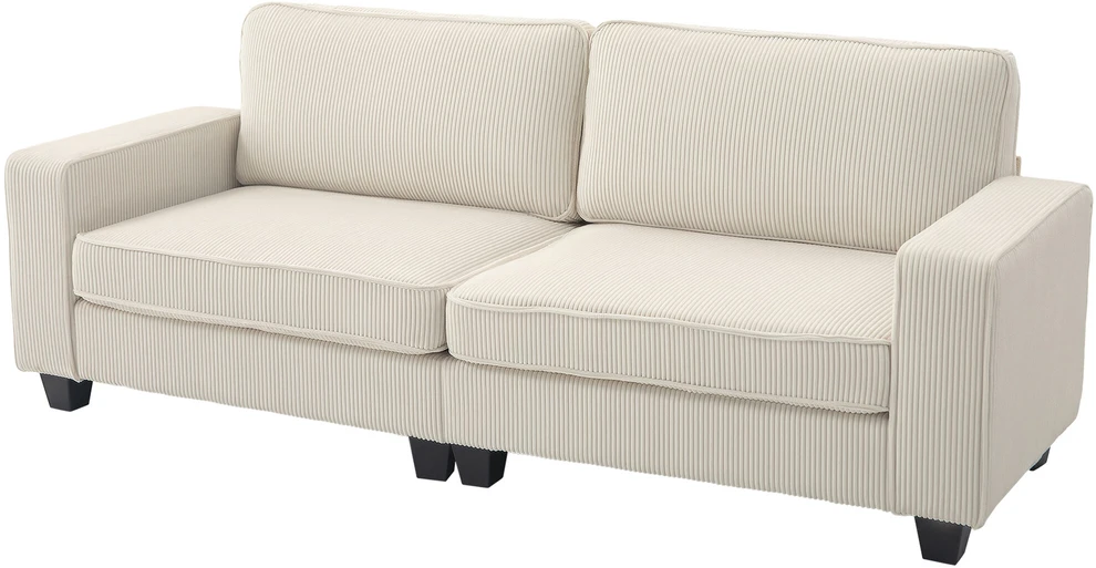 HOMCOM 3 vietų sofa, svetainės sofa su porankiais ir nugaros pagalvėmis, velveto apmušalas, spyruoklinis blokas, 227 x 84 x 87 cm, kreminė balta