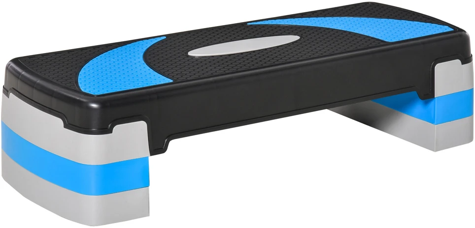HOMCOM aerobikos platforma, reguliuojamo aukščio, 3 lygiai (10/15/20 cm), namų treniruoklis, iki 150 kg, šviesiai mėlyna, 80x31x10–20 cm