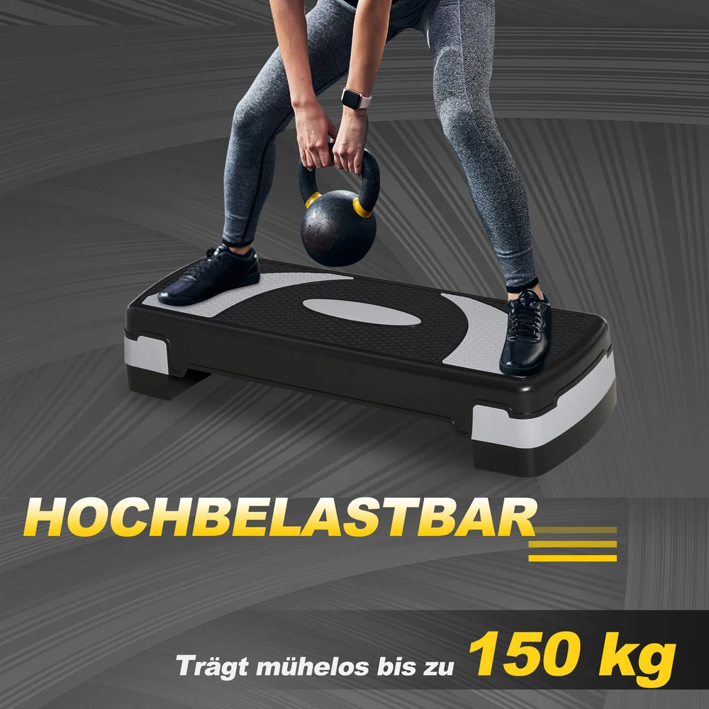 HOMCOM aerobikos stepas, reguliuojamas aukštis (10/15/20 cm), fitneso treniruoklis namams, iki 150 kg, 80x31x10-20 cm
