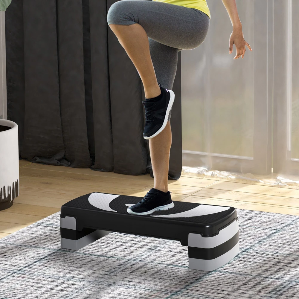 HOMCOM aerobikos stepas, reguliuojamas aukštis (10/15/20 cm), fitneso treniruoklis namams, iki 150 kg, 80x31x10-20 cm