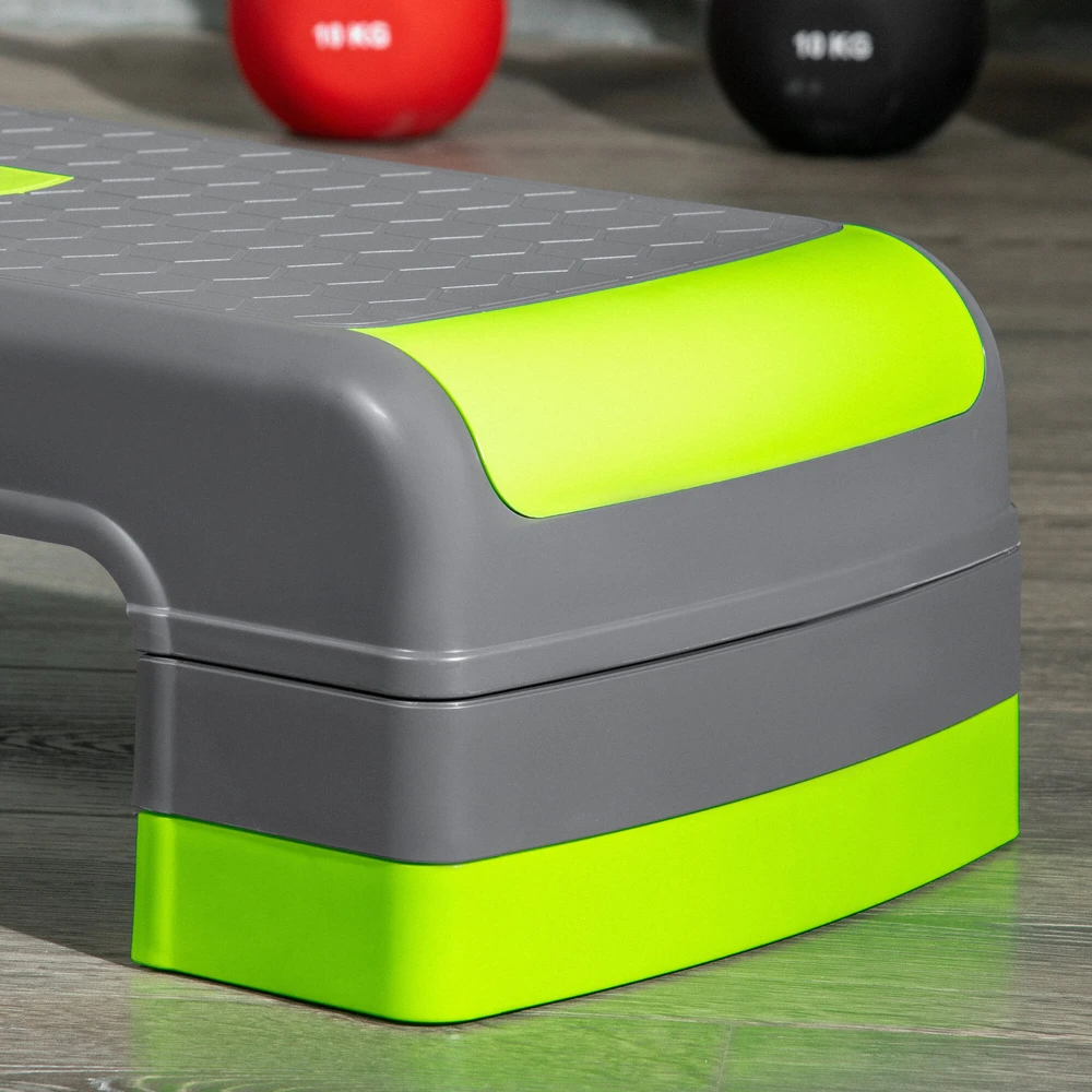 HOMCOM aerobikos steperis, reguliuojamo aukščio fitneso treniruoklis su 3 pakopomis (10/15/20 cm), skirtas naudojimui namuose, iki 150 kg, 78 x 28 x 10–20 cm, žalias