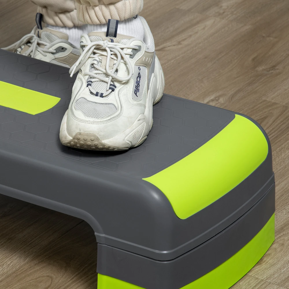 HOMCOM aerobikos steperis, reguliuojamo aukščio fitneso treniruoklis su 3 pakopomis (10/15/20 cm), skirtas naudojimui namuose, iki 150 kg, 78 x 28 x 10–20 cm, žalias