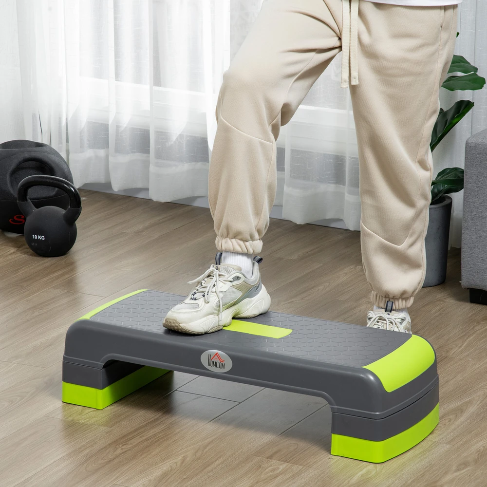 HOMCOM aerobikos steperis, reguliuojamo aukščio fitneso treniruoklis su 3 pakopomis (10/15/20 cm), skirtas naudojimui namuose, iki 150 kg, 78 x 28 x 10–20 cm, žalias