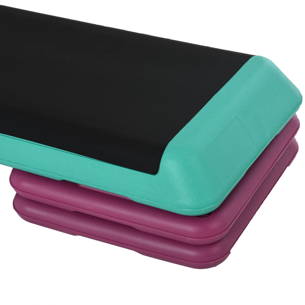 HOMCOM aerobikos ir fitneso treniruoklis stepo platforma, reguliuojamo aukščio 10 cm/15 cm/20 cm, PVC PP, juoda+žalia+violetinė, 110 x 40 x 20 cm