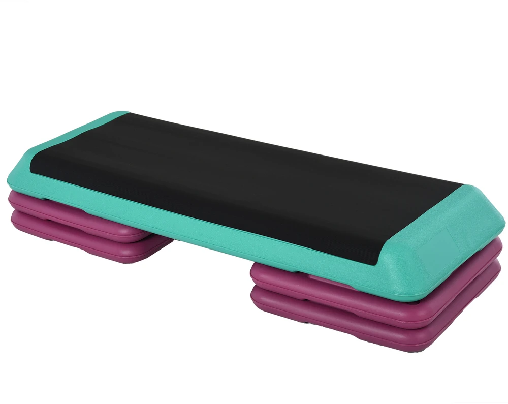 HOMCOM aerobikos ir fitneso treniruoklis stepo platforma, reguliuojamo aukščio 10 cm/15 cm/20 cm, PVC PP, juoda+žalia+violetinė, 110 x 40 x 20 cm