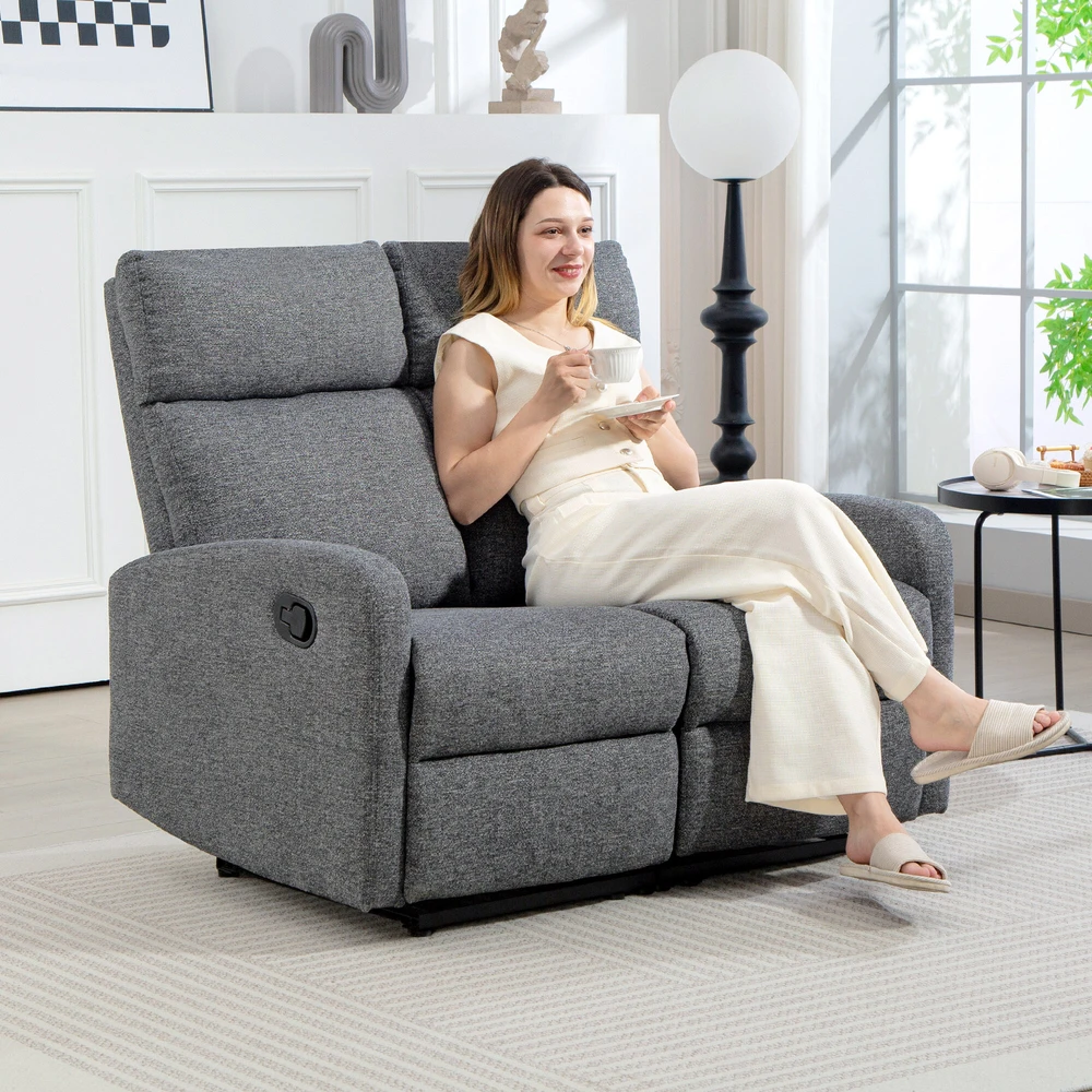 Fotelis HOMCOM 2 vietneutterflyų sofa, individualiai reguliuojami atlošai, kojų atrama, audinio apmušalas, plienas, pilka