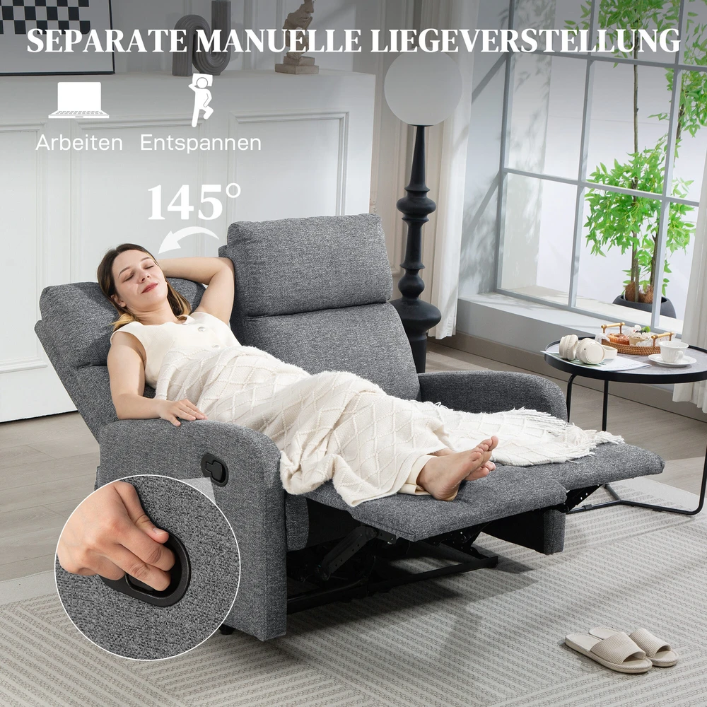 Fotelis HOMCOM 2 vietneutterflyų sofa, individualiai reguliuojami atlošai, kojų atrama, audinio apmušalas, plienas, pilka