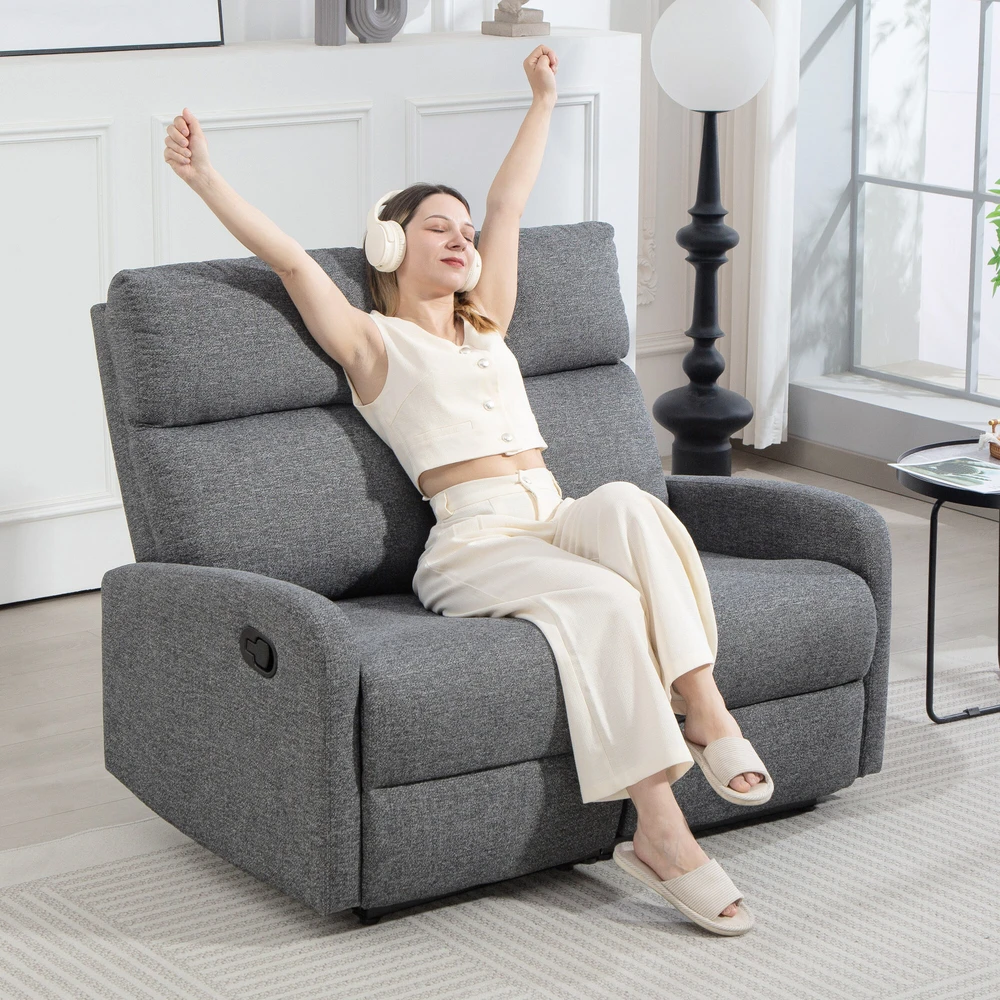 Fotelis HOMCOM 2 vietneutterflyų sofa, individualiai reguliuojami atlošai, kojų atrama, audinio apmušalas, plienas, pilka