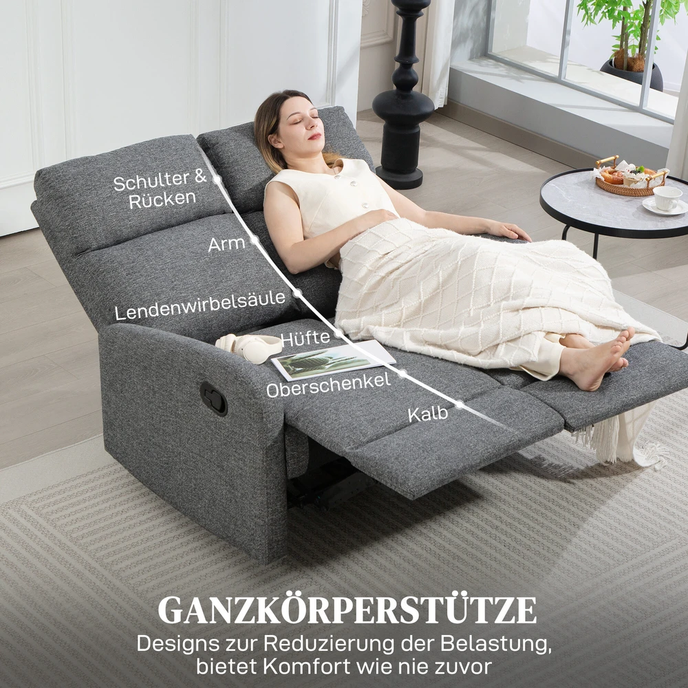 Fotelis HOMCOM 2 vietneutterflyų sofa, individualiai reguliuojami atlošai, kojų atrama, audinio apmušalas, plienas, pilka