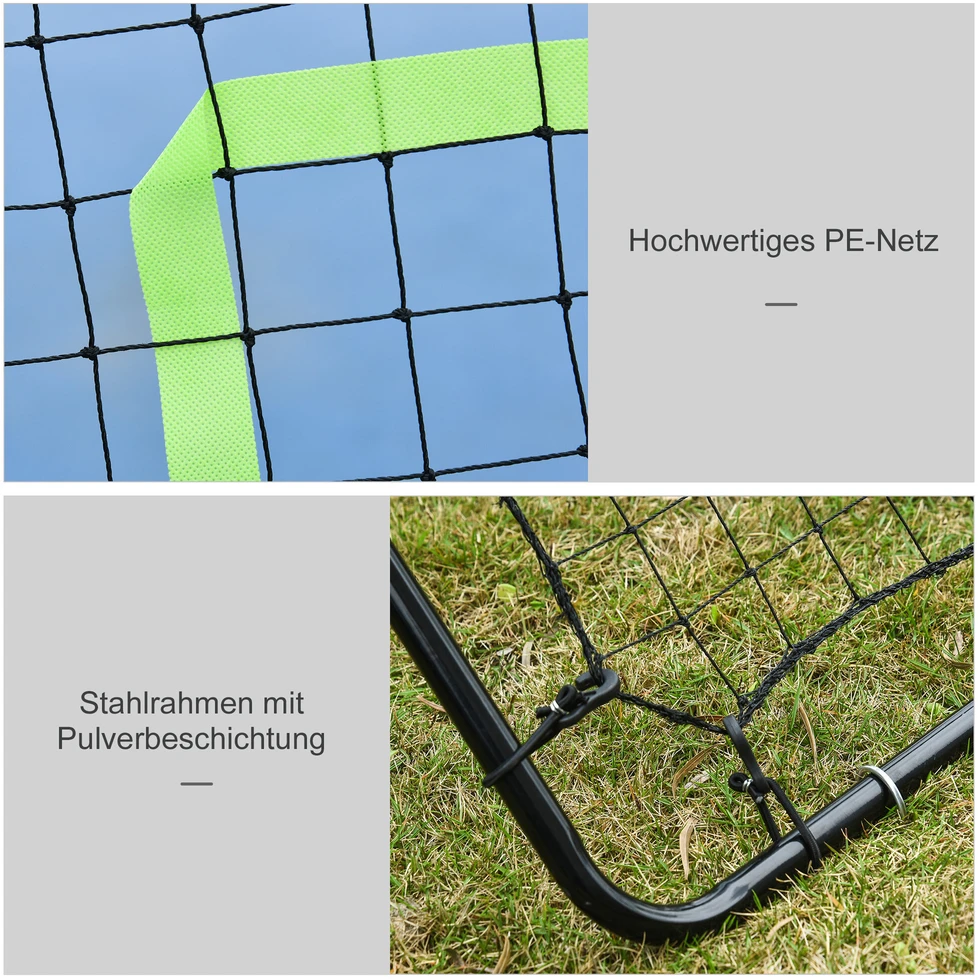HOMCOM futbolo atšokimo sienelė, tinklas, plienas+PE, 75x126cm, treniruočių priemonė futbolui, juoda
