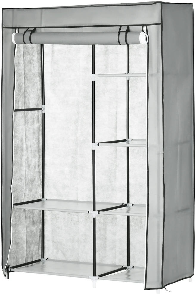 HOMCOM audinio drabužių spinta, 6 skyriai, pilka, 103x43x162,5 cm, sulankstoma neaustinės medžiagos garderobinė spinta