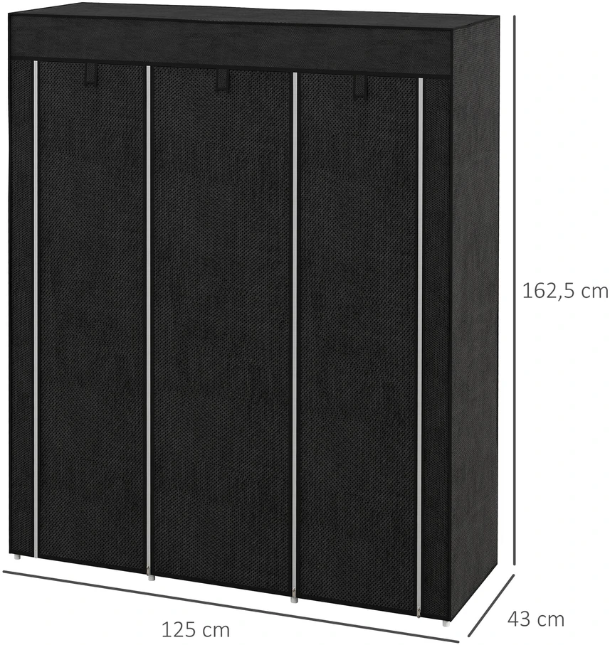 HOMCOM medžiaginė spinta su drabužių kabykla, 8 lentynos, šviesiai pilka, 125x43x162,5 cm, vietą taupanti sulankstoma spinta koridoriui
