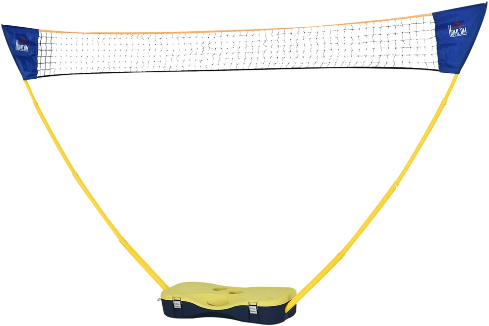 HOMCOM badmintono tinklas su stovu, badmintono tinklo stovas, nešiojamas tinklo stovas, badmintono tinklas su 4 badmintono raketėmis, lauko sportui, geltona + mėlyna