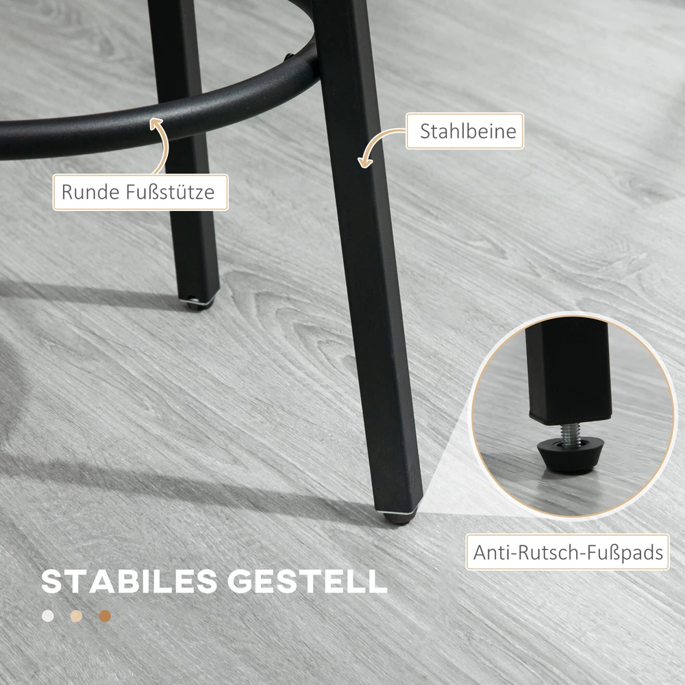 HOMCOM baro kėdės, 2 baro kėdžių rinkinys su atrama kojoms, baro kėdės su plieniniu rėmu, industrinio dizaino baro kėdės, virtuvės kėdės, rustiškai ruda