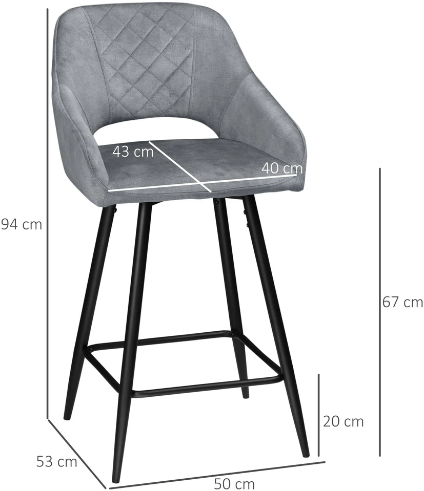 Homcom Minkšta baro kėdė su atlošu 2 vnt. - pilka 50 x 53 x 94 cm