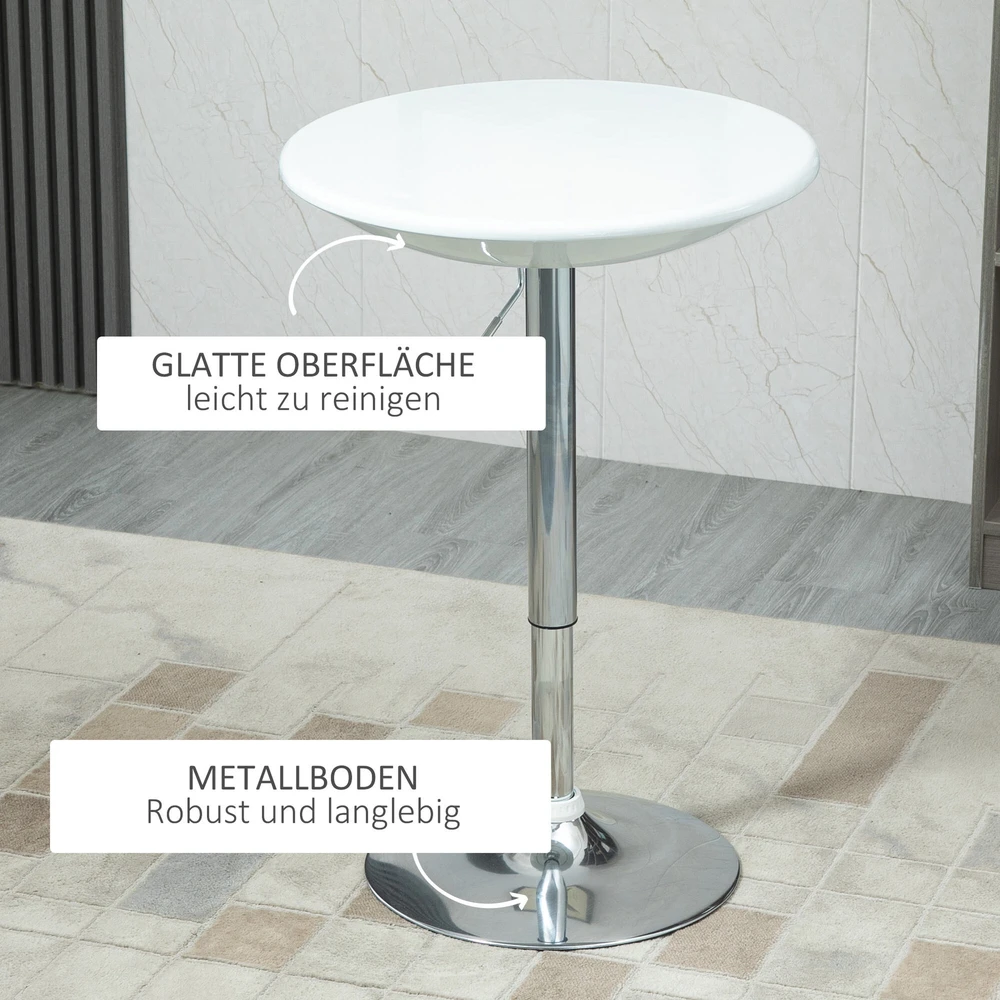 HOMCOM baro stalas, modernus valgomojo stalas, rašomasis stalas, reguliuojamo aukščio, metalas, ABS danga, baltas, Ø61 x 76-97 cm