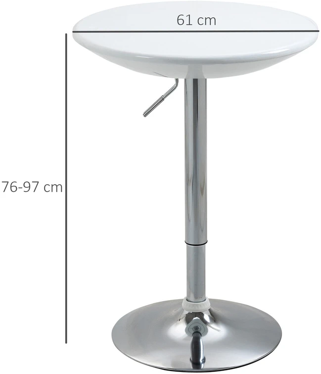 HOMCOM baro stalas, modernus valgomojo stalas, rašomasis stalas, reguliuojamo aukščio, metalas, ABS danga, baltas, Ø61 x 76-97 cm