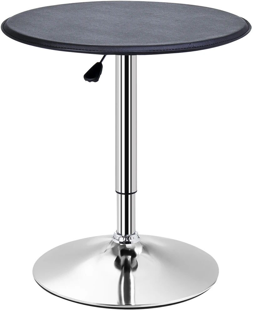 HOMCOM baro stalas, valgomojo stalas, stovimas stalas, virtuvinis stalas svetainei, valgomajam, chromuotas plienas, dirbtinė oda, juodas, Ø63 x 67-93 cm