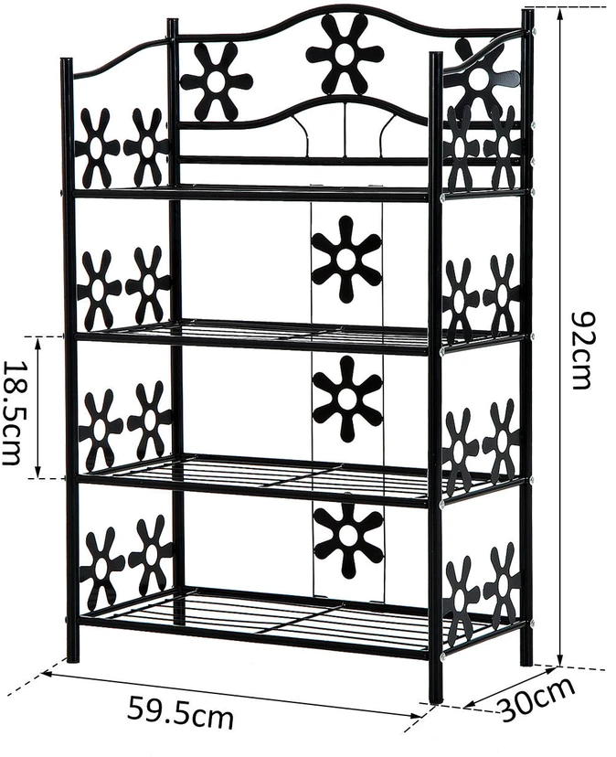 HOMCOM Augalų lentyna Gėlių lentyna Augalų laiptai, 4 lygiai, metalinė, juoda, 59,5x30x92cm
