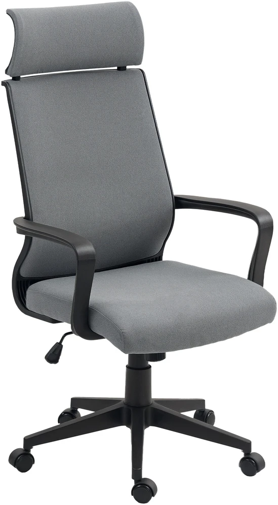 HOMCOM biuro kėdė, ergonomiška darbo kėdė su porankiais, galvos atrama, reguliuojamo aukščio besisukanti kėdė su supimosi funkcija, kompiuterio kėdė su dirbtinės vilnos išvaizda, tamsiai pilka
