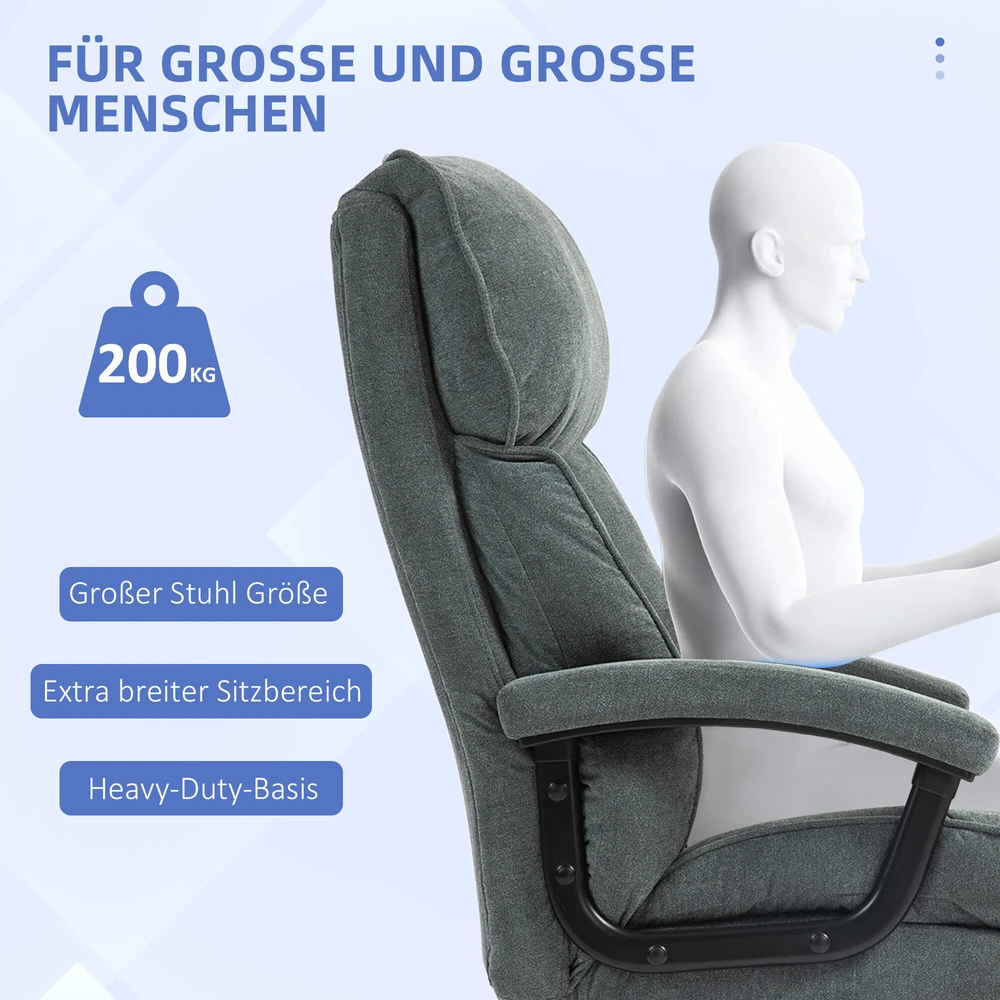 HOMCOM biuro kėdė, ergonomiška darbo kėdė su supimosi funkcija, lino išvaizda, reguliuojamo aukščio PC kėdė su sukimosi funkcija, storos pagalvėlės, atlaiko iki 200 kg apkrovą, skirta namų biurui, pilka