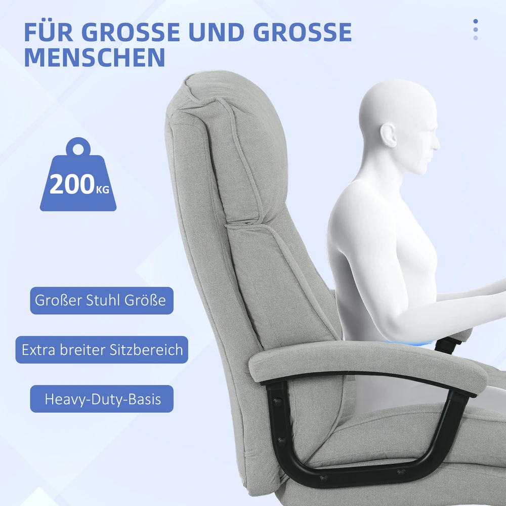 HOMCOM biuro kėdė, ergonomiška darbo kėdė su supimosi funkcija, lininis audinys, reguliuojamo aukščio, pasukama kompiuterio kėdė, su stora pagalve, keliamoji galia iki 200 kg, namų biurui, šviesiai pilka