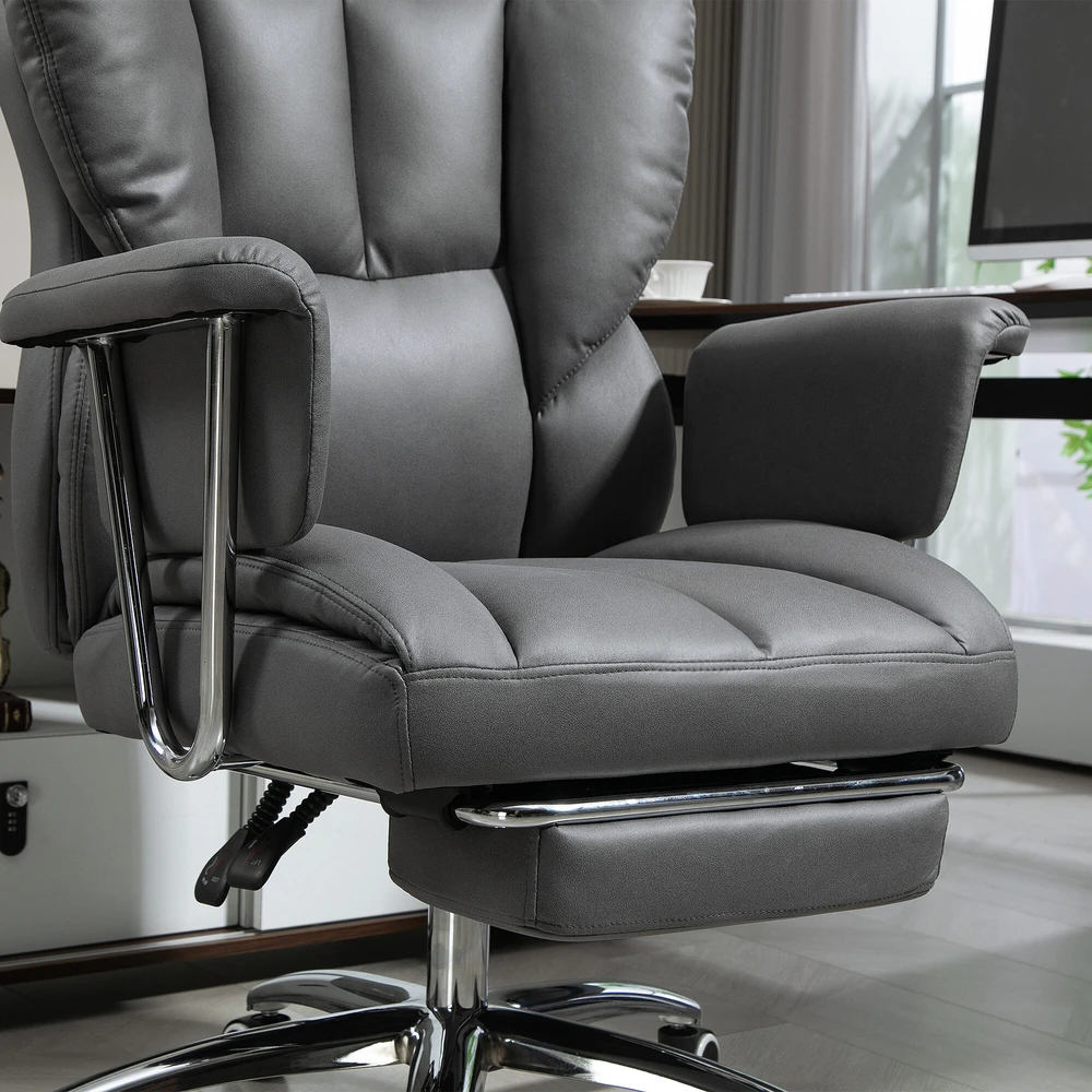 HOMCOM biuro kėdė su atlošimo funkcija, ergonomiška darbo kėdė, reguliuojamo aukščio sukama kėdė su kojų atrama, paminkštinta, keliamoji galia iki 120 kg, tamsiai pilka