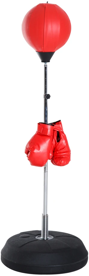 Homcom SPORTNOW bokso maišas, bokso stovas su pirštinėmis, bokso kriaušė, 1,26–1,44 m reguliuojamo aukščio pastatomas bokso kamuolys, treniruoklis boksui, dirbtinės odos, raudonas