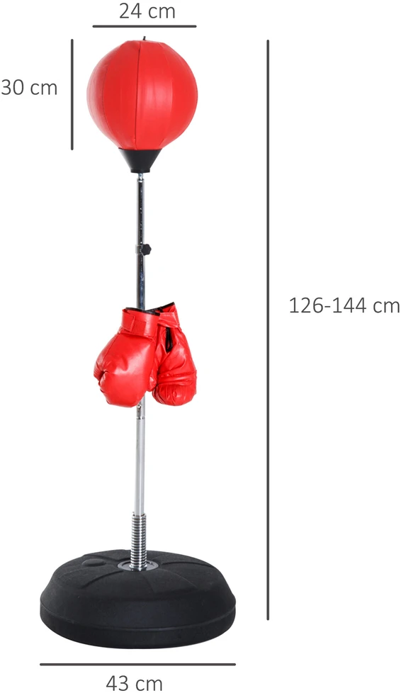 Homcom SPORTNOW bokso maišas, bokso stovas su pirštinėmis, bokso kriaušė, 1,26–1,44 m reguliuojamo aukščio pastatomas bokso kamuolys, treniruoklis boksui, dirbtinės odos, raudonas