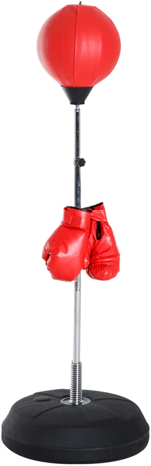 Homcom SPORTNOW bokso maišas, bokso stovas su pirštinėmis, bokso kriaušė, 1,26–1,44 m reguliuojamo aukščio pastatomas bokso kamuolys, treniruoklis boksui, dirbtinės odos, raudonas