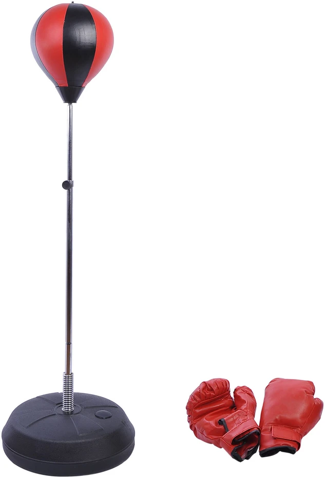HOMCOM pastatomas bokso kriaušės rinkinys, reguliuojamo aukščio 125-145 cm, su pirštinėmis ir pompa, profesionalams ir pradedantiesiems