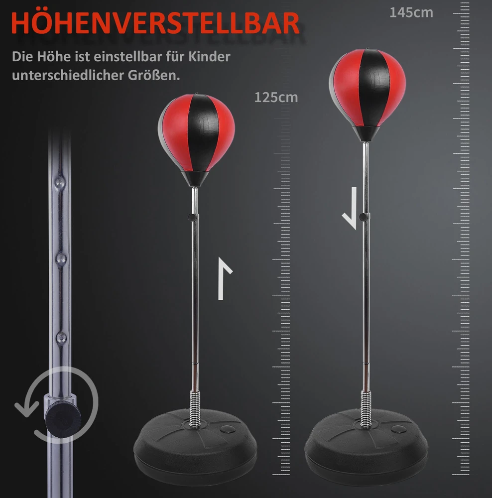 HOMCOM pastatomas bokso kriaušės rinkinys, reguliuojamo aukščio 125-145 cm, su pirštinėmis ir pompa, profesionalams ir pradedantiesiems