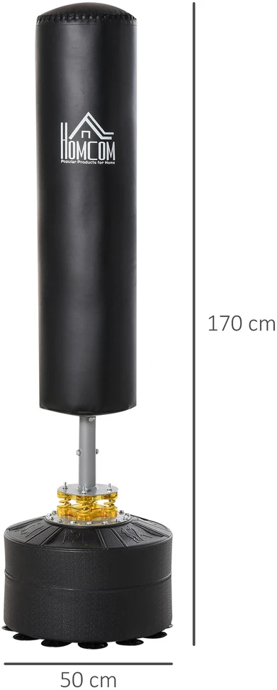 Pastatomas bokso maišas HOMCOM, 170 cm, su siurbtukų pagrindu, tvirtas bokso maišas profesionalams ir pradedantiesiems, juodas