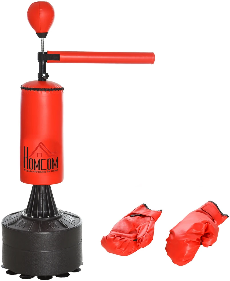 HOMCOM pastatomas bokso maišas, bokso treniruoklis su priedais, bokso asistentas, treniruočių maišas, juodas/raudonas, 88 x 48 x 155-205 cm