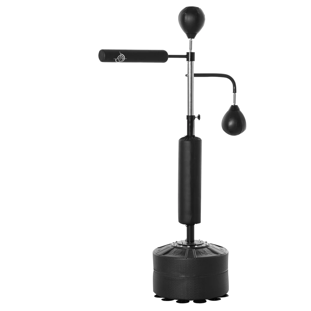 HOMCOM bokso stovas su 2 greičio kamuoliais, refleksiniu strypu ir siurbtuko pagrindu, reguliuojamo aukščio 160-230 cm, juodas
