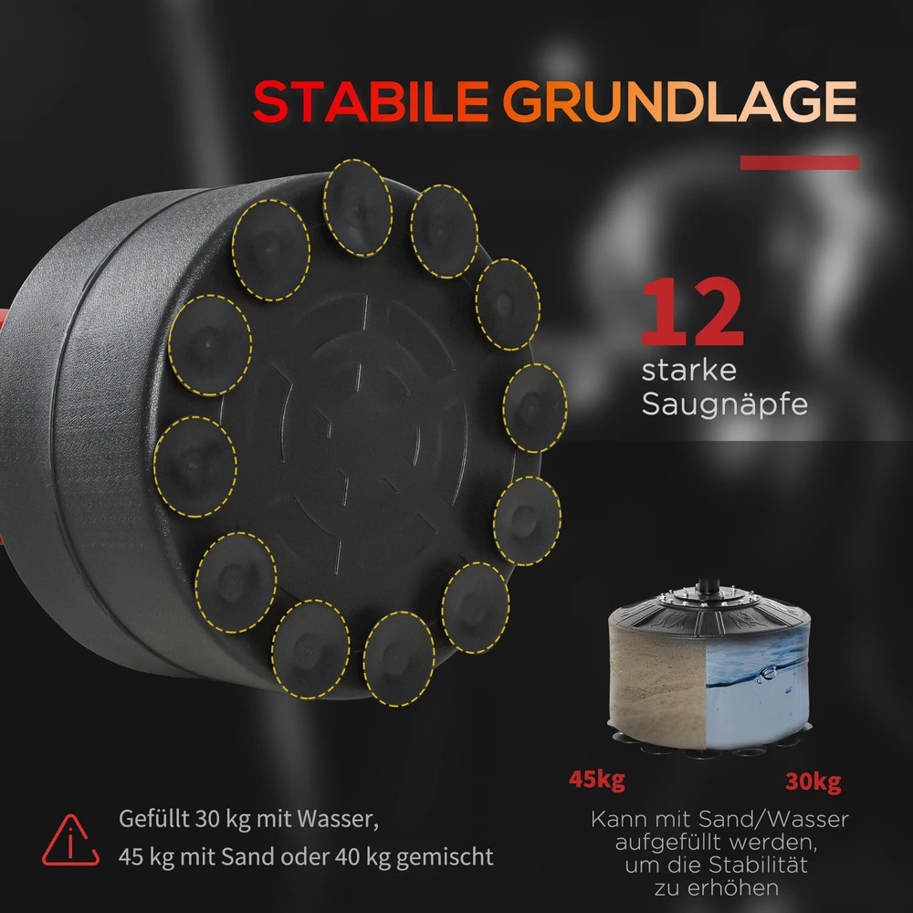 HOMCOM bokso stovas su 2 greičio kamuoliais, refleksiniu strypu ir siurbtuko pagrindu, reguliuojamo aukščio 160-230 cm, juodas