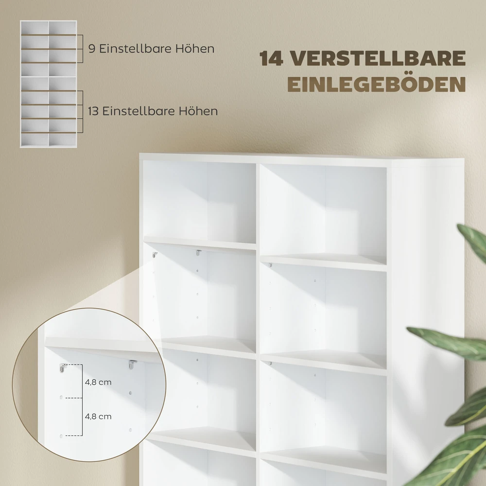 HOMCOM CD DVD Blu-ray lentyna, CD stovas talpinantis iki 640 CD, 360 DVD arba 430 Blu-ray diskų, knygų lentyna, medijų lentyna svetainei, 78,5 x 24 x 175 cm, balta