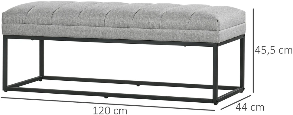 HOMCOM paminkštintas suoliukas su lino išvaizdos audiniu, skirtas miegamajam, koridoriui, iki 200 kg, plieninės kojelės, šviesiai pilkas, 120x44x45,5 cm