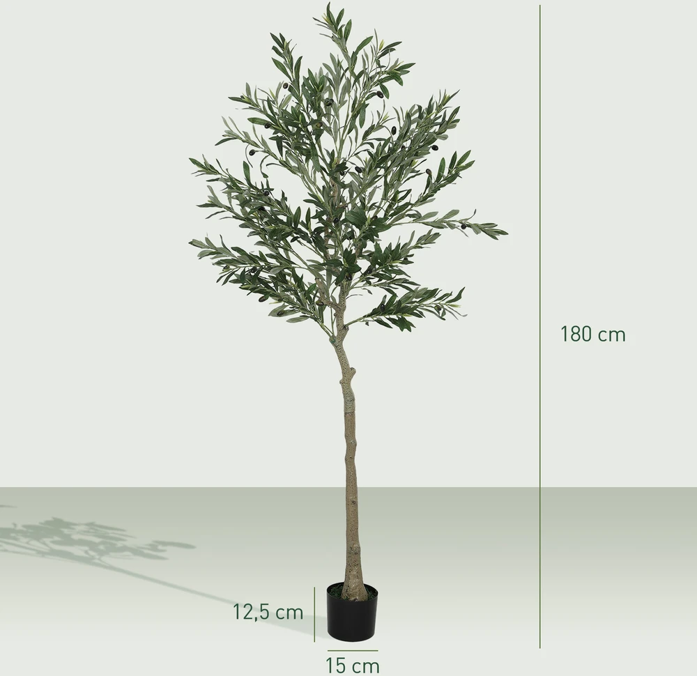 HOMCOM didelis dirbtinis alyvmedis 180 cm dirbtinis augalas, plastikinės dirbtinės alyvmedžių augalai vazone, dirbtinis medis su cementu, dirbtinis samanos svetainei, miegamajam, dekoravimui, biurui