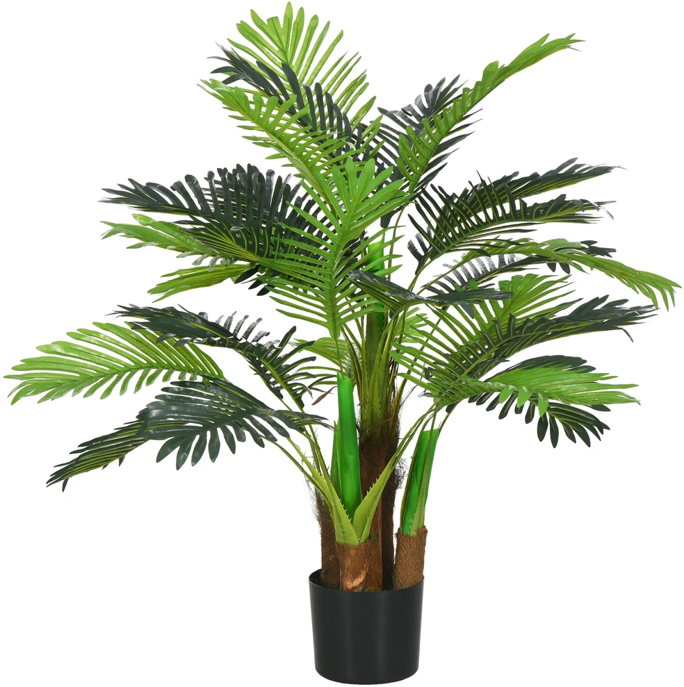 Dirbtinis augalas HOMCOM, dirbtinė palmė, 100 cm, 27 šakos, kambarinis augalas, dirbtinis medelis, dekoracija vidaus ir lauko erdvėms, žalia