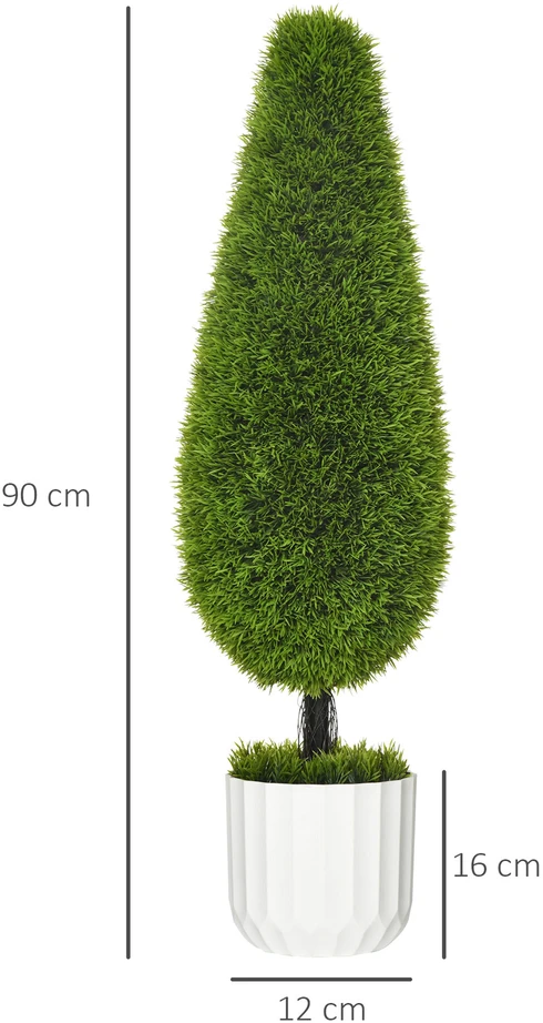 HOMCOM dirbtinis kiparisas, 2 vnt. rinkinys, 90 cm dirbtinis augalas, dirbtinis medelis vazone, kambarinis augalas su dirbtinėmis samanomis vidaus ir lauko erdvėms, žalias